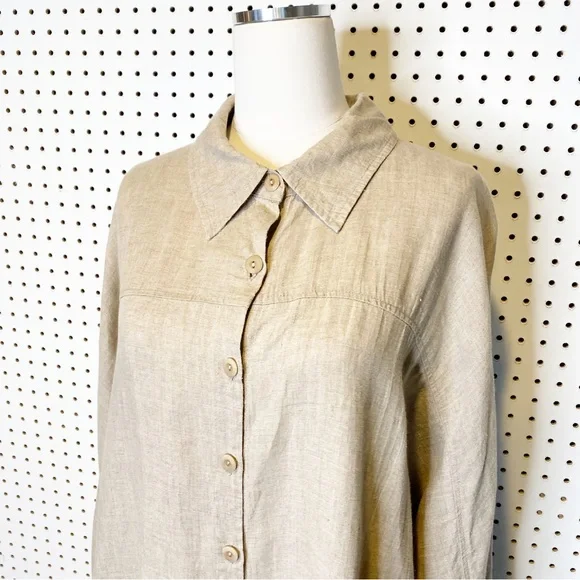 Flax Beige Button Down Shirt - Picture 3 of 9